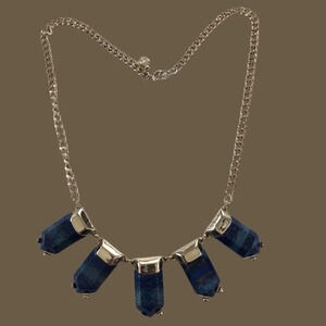 Loft Gold Tone Blue Lapis Natural Stone Statement Necklace Wedding Party Jewelry